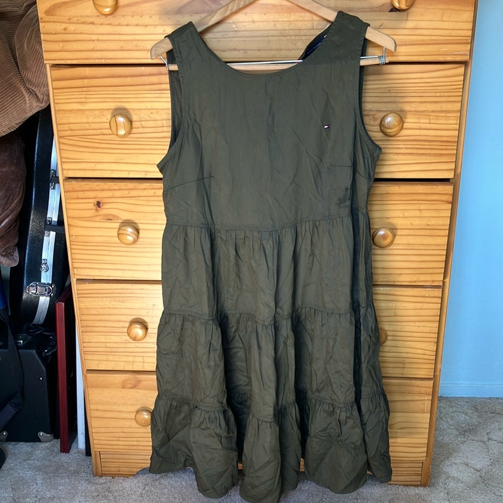 Olive Green Sleeveless Tiered Dress